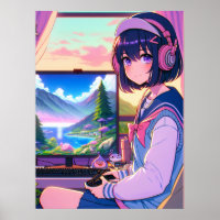 Anime Manga Gamer Meisje Wandkunst