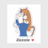 Anime Manga Girl en Cat Sticker (Vel)