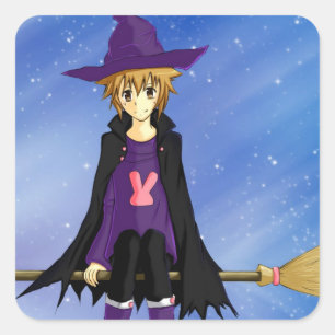 Anime manga jongen met paarse hoed en cape sticker