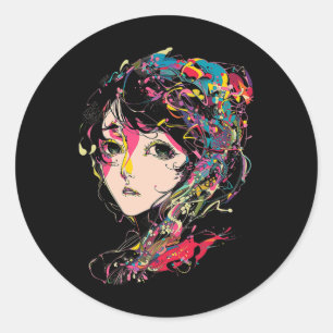 Anime Manga Motief Kleurrijke illustratie Anime 1 Ronde Sticker