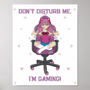 Anime Manga Pink Paarse Gamer Girl Poster