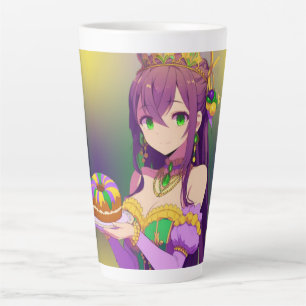 Anime Mardi Gras King cake Latte Mok