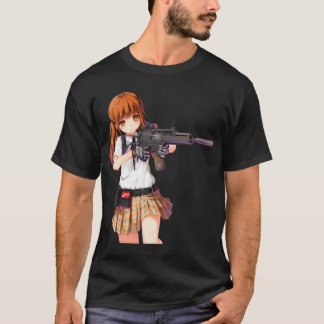 Anime meid met een cool pistool design t-shirt
