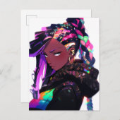 Anime Meisje Afrikaanse Amerikaanse Kunst Briefkaart (Voorkant / Achterkant)