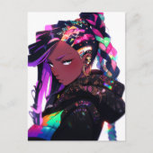 Anime Meisje Afrikaanse Amerikaanse Kunst Briefkaart (Voorkant)