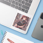 Anime Meisje AI Generatief Sticker (Laptop met iPhone)