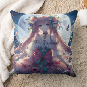 Anime Meisje Bloem Maan Fee Kussen