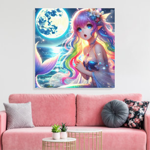 Anime Meisje dat onder het maanlicht zingt Pixie R Canvas Afdruk