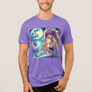 Anime Meisje dat Zingt Maneschijn Pixie Regenboog Tri-Blend Shirt