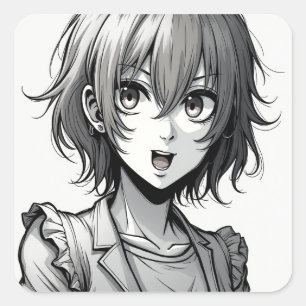 Anime Meisje Dynamisch Karakterontwerp in Acties Vierkante Sticker