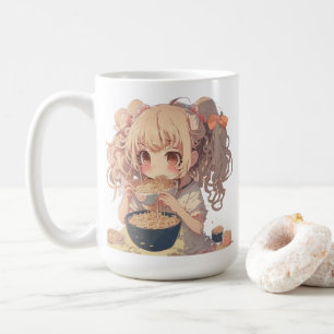 Anime Meisje Eating Ramen Noedels Gepersonaliseerd Koffiemok
