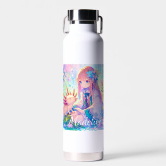 Anime Meisje en Axolotl gepersonaliseerd Waterfles