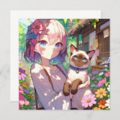Anime Meisje en Siamese Kat (Voorkant / Achterkant)