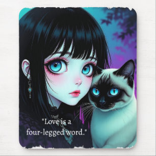 Anime Meisje en Siamese Kat Citaat Muismat