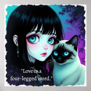 Anime Meisje en Siamese Kat Citaat Poster