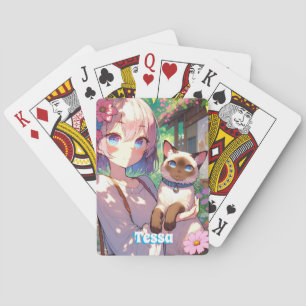 Anime Meisje en Siamese Kat Pokerkaarten