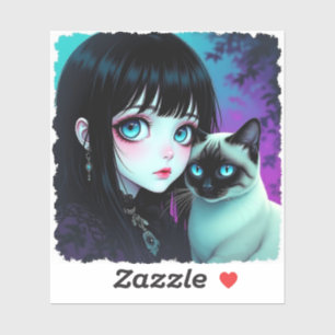 Anime meisje en Siamese kat Sticker