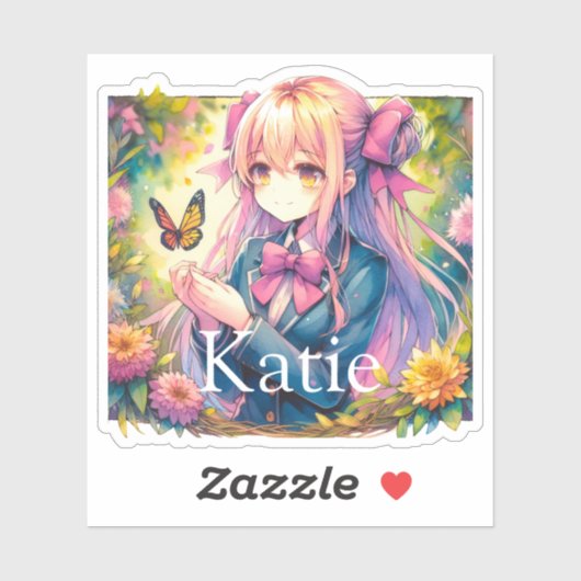 Anime Meisje en Vlinder Waterverf Gepersonaliseerd Sticker (Vel)