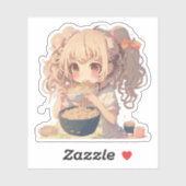 Anime Meisje Eten Ramen Noedels Sticker (Vel)