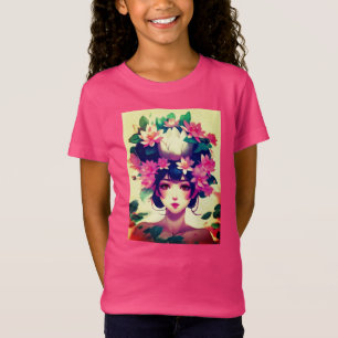 Anime Meisje Gekroond met Lotusbloemen T-shirt
