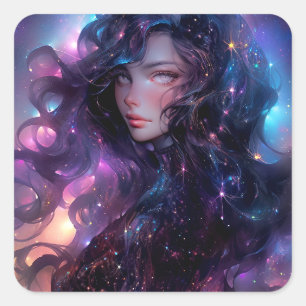 Anime meisje gemaakt van sterren vierkante sticker