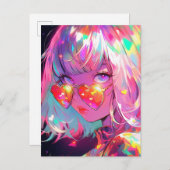 Anime meisje harten briefkaart (Voorkant / Achterkant)