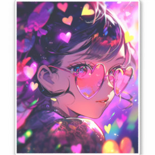 Anime meisje harten sticker