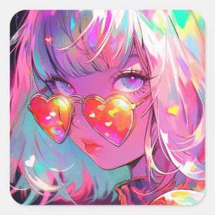 Anime meisje harten vierkante sticker