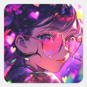 Anime meisje harten vierkante sticker