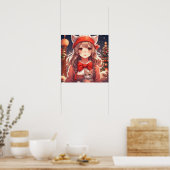  Anime Meisje Holding Kitten Kerstmis Poster (Keuken)