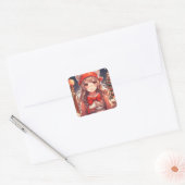 Anime Meisje Holding Kitten Kerstmis Vierkante Sticker (Envelop)
