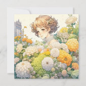 Anime Meisje in Gele Bloemen Blank (Voorkant)