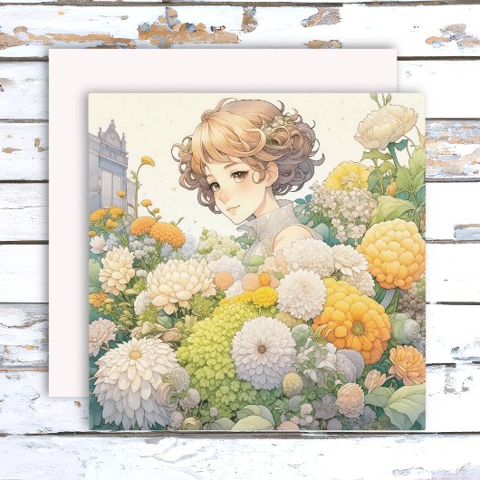 Anime Meisje in Gele Bloemen Blank