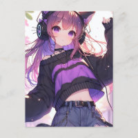  Anime Meisje in Hoofdtelefoon Verjaardagsfeestje