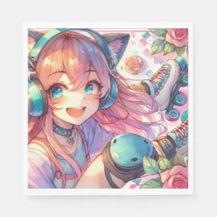  Anime Meisje in Roller schaatsen Verjaardagsfeest Servet