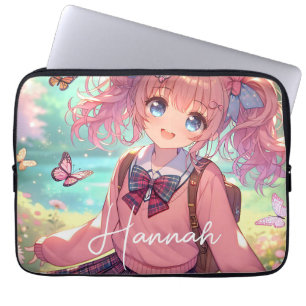 anime meisje in roze vlechten laptop sleeve