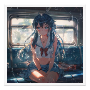 Anime meisje in trein foto afdruk