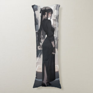 Anime meisje in zwarte jurk lichaamskussen