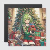 Anime meisje kerst magnetische kaart (Voorkant / Achterkant)