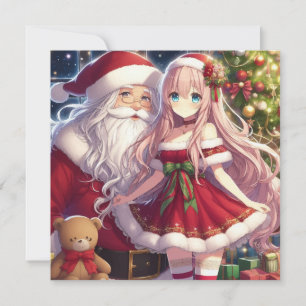 Anime meisje kerstman kerst Maatwerk Aangepast Feestdagenkaart