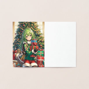 Anime meisje Kerstmis Folie Kaarten