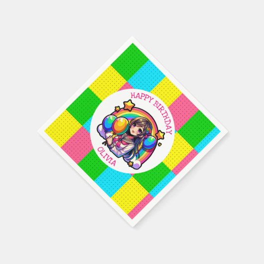 Anime Meisje Kleurrijke Pop Kunst Verjaardag Geper Servet (Hoek)