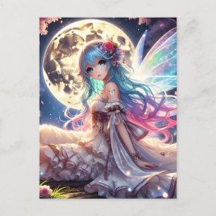 Anime meisje maan fee prinses in tuin briefkaart