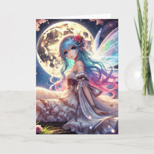 Anime meisje maan fee prinses in tuin kaart