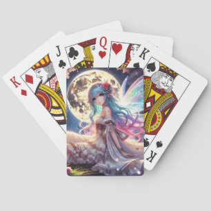 Anime meisje maan fee prinses in tuin pokerkaarten