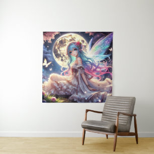 Anime meisje maan fee prinses in tuin wandkleed
