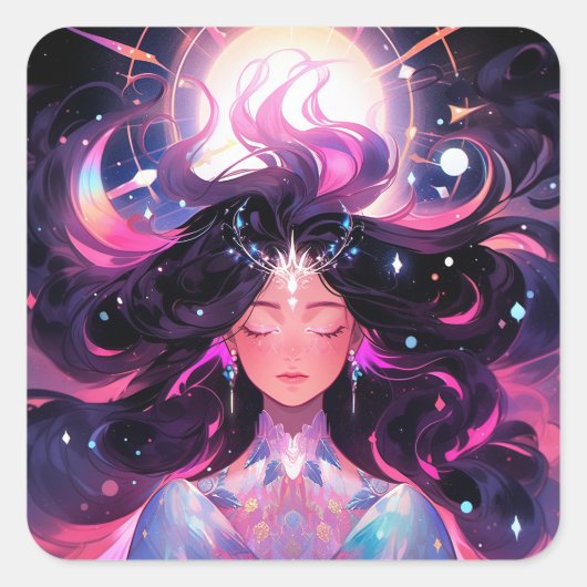 Anime Meisje Magische Prinses Vierkante Sticker (Voorkant)