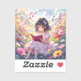 Anime meisje met boek en muzieknoten sticker