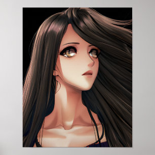Anime meisje met bruine ogen en bruin haar poster