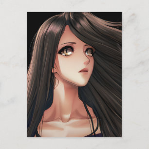 Anime meisje met bruine ogen jarig briefkaart